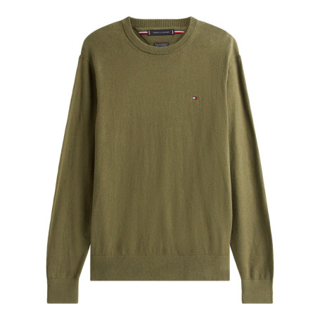 Pull en coton kaki uni avec un col rond et des...