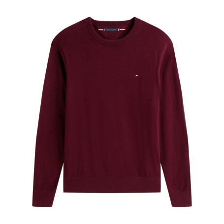 Pull en coton bordeaux uni avec un col rond et...