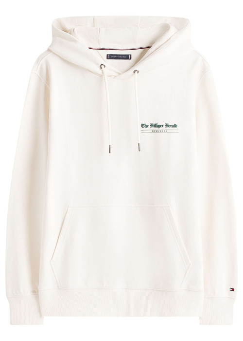 Sweat en coton écru orné d'inscriptions avec un col à capuche