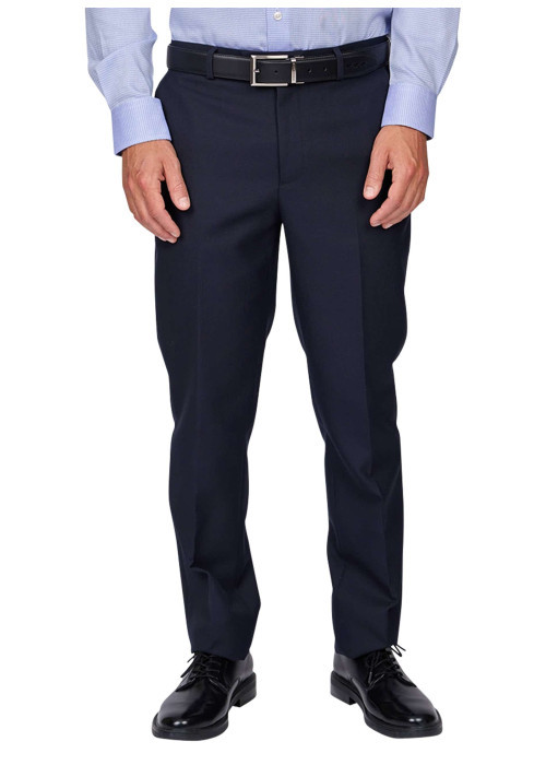 Pantalon chino en laine mélangée bleu marine uni à coupe regular fit