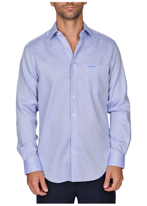 Chemise en coton bleue à minis motifs rectilignes et à coupe regular fit