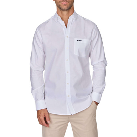 Chemise en coton piqué blanche unie à coupe...