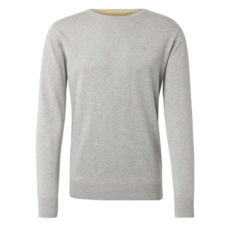 Tom Tailor - Pull En Coton Gris Avec Logo Brodé Poitrine Un Col Rond Et Une Coupe Droite - Gris Tom Tailor - Pull En Coton Gris Avec Logo Brodé Poitrine Un Col Rond Et Une Coupe Droite - Gris