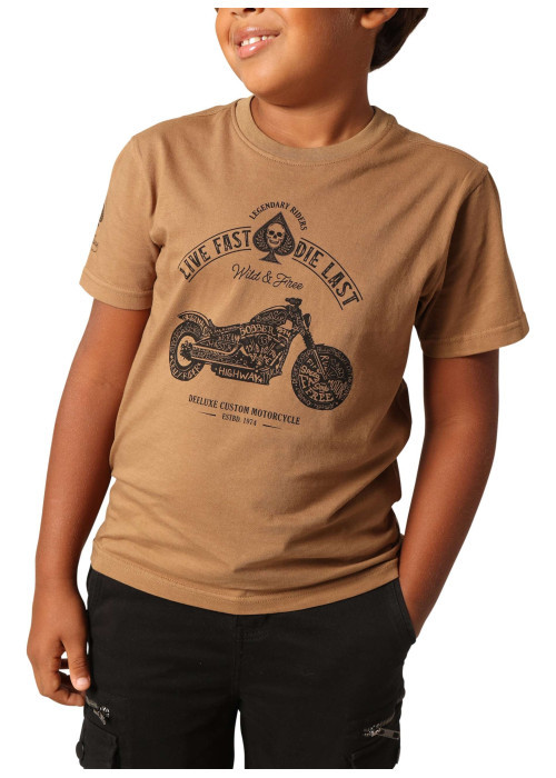 T-shirt en coton camel imprimé avec un col rond et des manches courtes