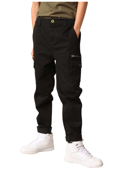 Pantalon Cargo en coton noir coupe slim avec multiples poches