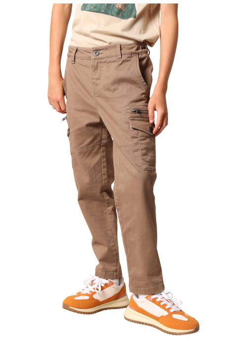 Pantalon Cargo en coton brun coupe slim avec multiples poches