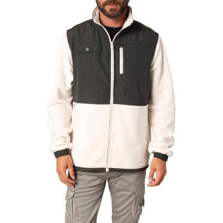 Blouson bi-matière écru et anthracite pourvu de...