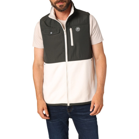 Sweat sans manches bi-matière écru et...