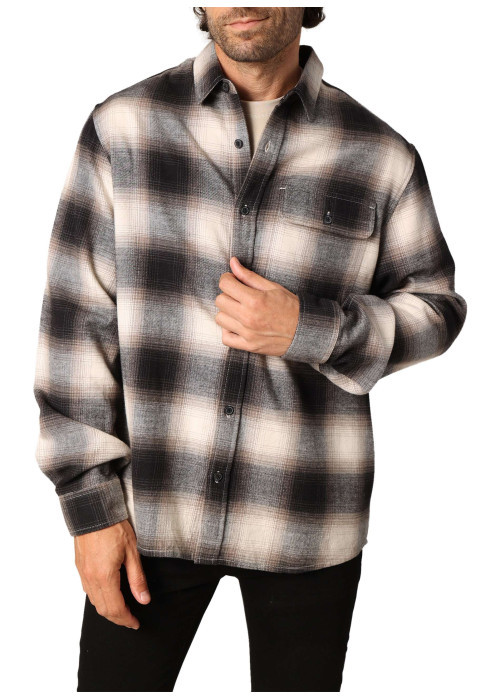 Chemise en coton noire coupe droite avec un motif à carreaux