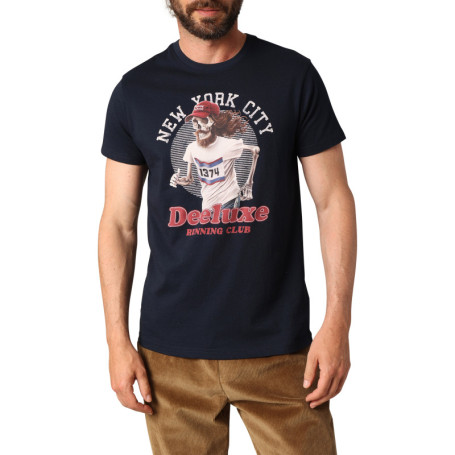 T-shirt en coton marine avec un col rond et des...