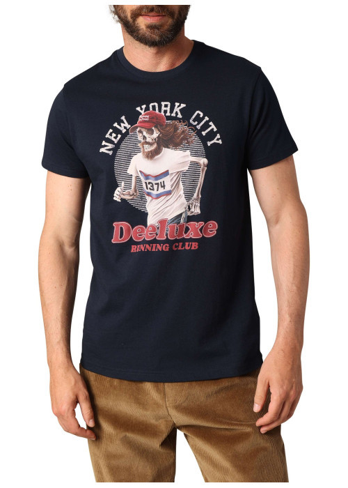 T-shirt en coton marine avec un col rond et des manches courtes