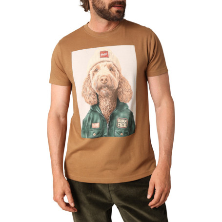 T-shirt en coton camel avec un col rond et des...