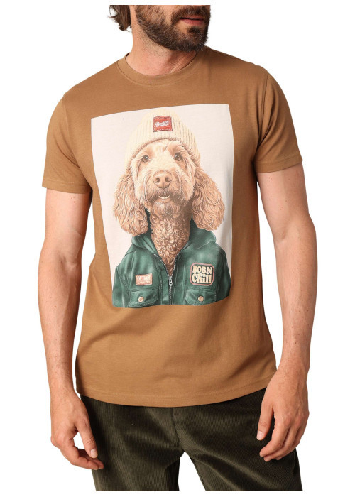 T-shirt en coton camel avec un col rond et des manches courtes