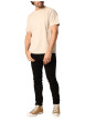 Thumbnail T-shirt en coton beige uni avec un col rond et des manches courtes - Image 4