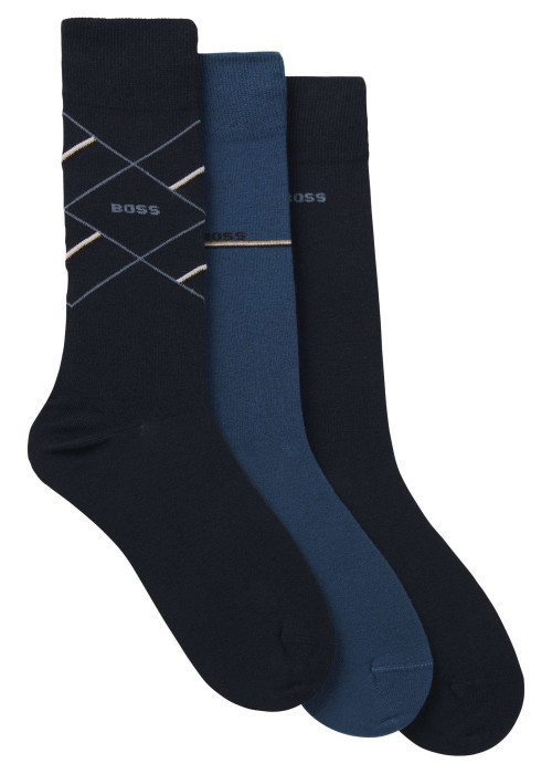 Lot de 3 paires de chaussettes en coton bleues à coupe haute