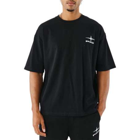 T-shirt en coton noir uni avec un col rond et à...