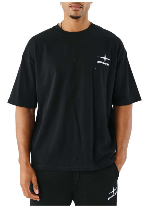 T-shirt en coton noir uni avec un col rond et à manches courtes