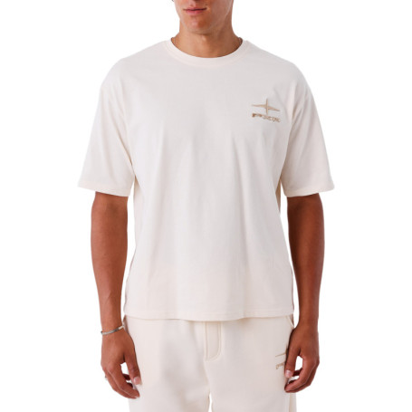 T-shirt en coton écru uni avec un col rond et à...