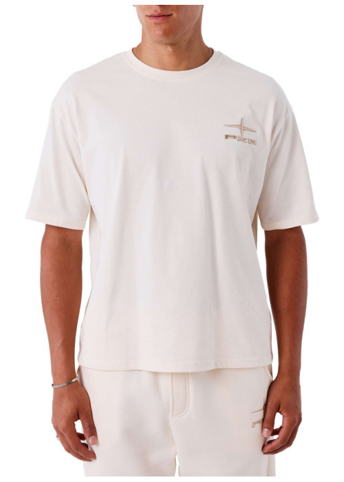 T-shirt en coton écru uni avec un col rond et à manches courtes