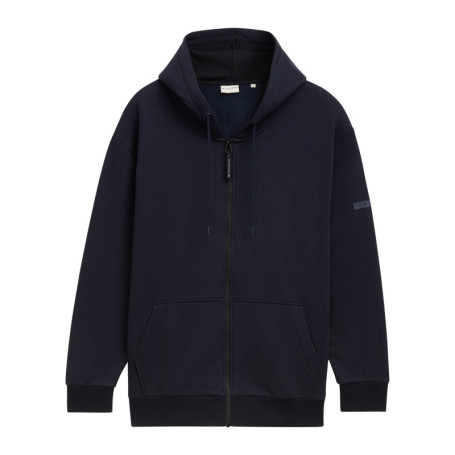 Sweat zippé en coton mélangé marine uni avec un...