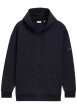 Thumbnail Sweat zippé en coton mélangé marine uni avec un col à capuche