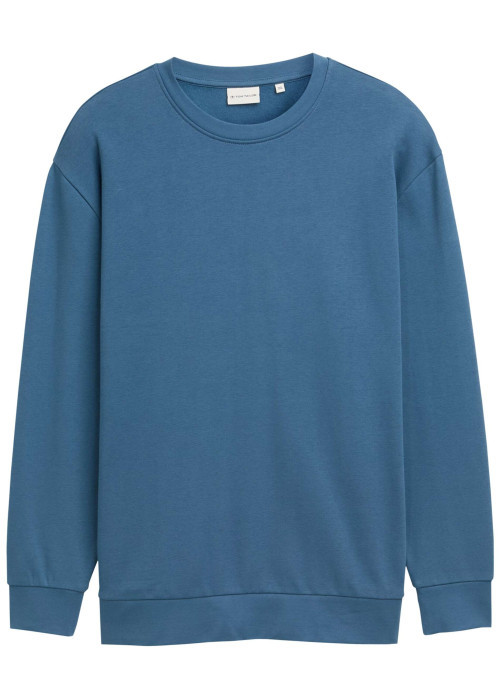 Sweat en coton mélangé bleu uni avec une coupe droite et un col rond