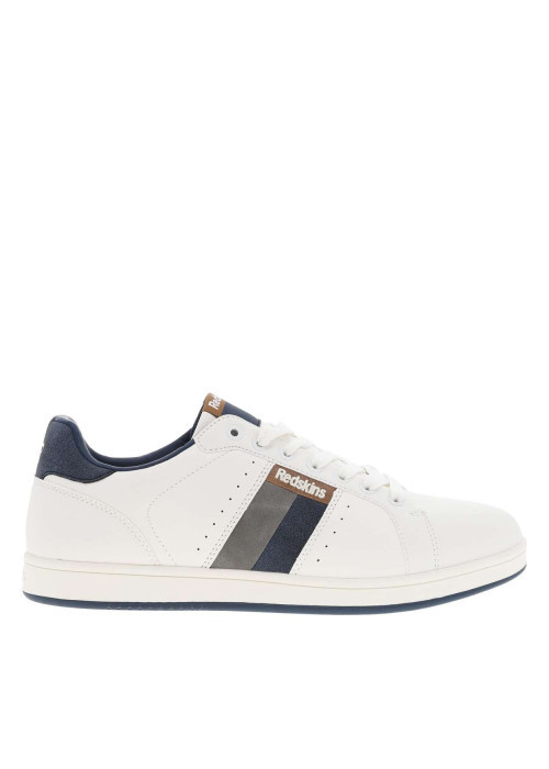 Tennis blanches à talon plat avec la marque en relief et des lacets blancs