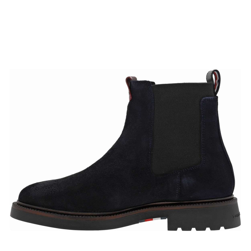 Tommy Hilfiger - Boots En Cuir Noires à Talon Décroché Bas Avec Soufflets élastiqués - Bleu Marine Tommy Hilfiger - Boots En Cuir Noires à Talon Décroché Bas Avec Soufflets élastiqués - Bleu Marine