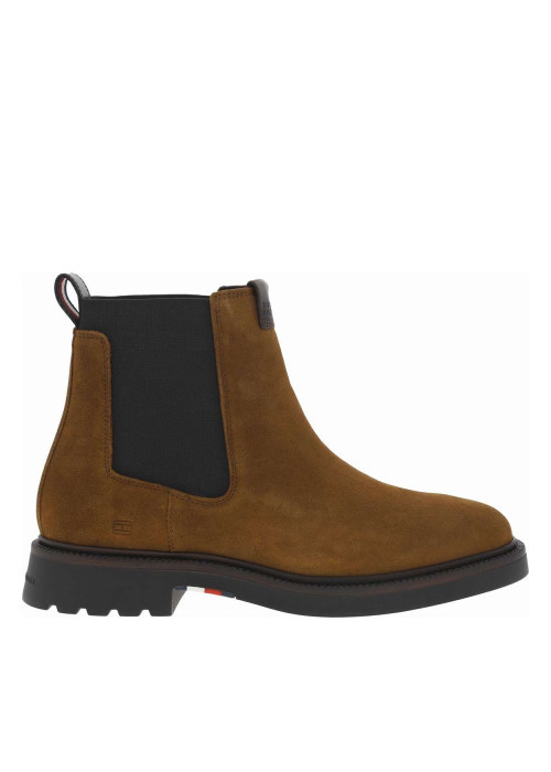 Boots en cuir cognac à talon décroché bas avec soufflets élastiqués