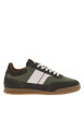 Thumbnail Tennis en cuir kaki à talon plat avec des lacets plats blancs