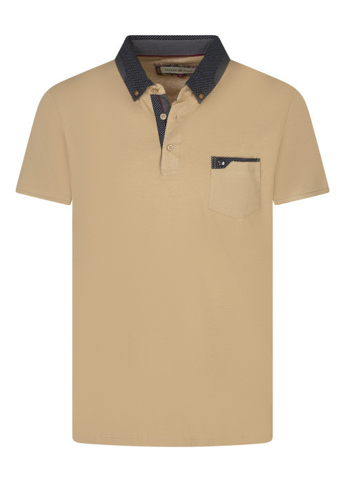 Polo en coton beige uni à coupe regular fit et à col américain avec une poche
