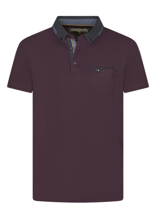 Polo en coton prune uni à coupe regular fit et à col américain avec une poche