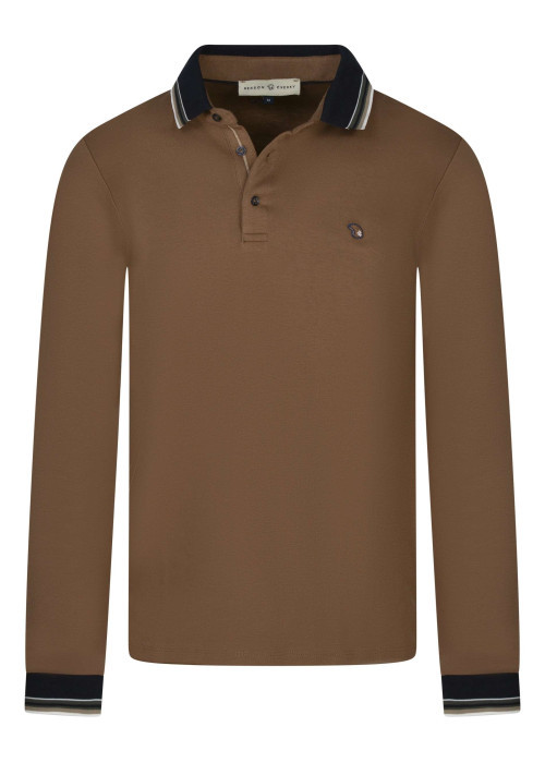 Polo à manches longues en coton camel uni épais à coupe regular fit