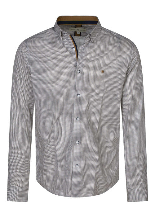 Chemise en coton camel à minis motifs avec une coupe slim et le logo brodé