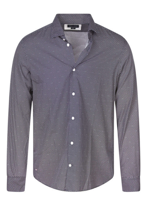 Chemise en coton bleue marine à minis pois avec une coupe slim