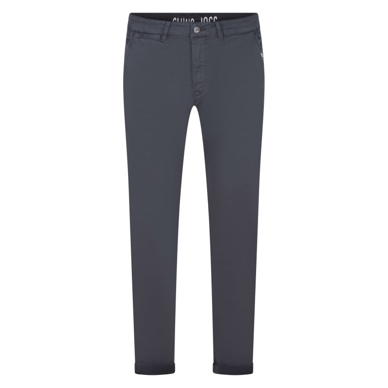 Le Temps Des Cerises - Pantalon Chino En Coton Mélangé, Bleu Marine Uni Avec Des Ourlet - Marine
