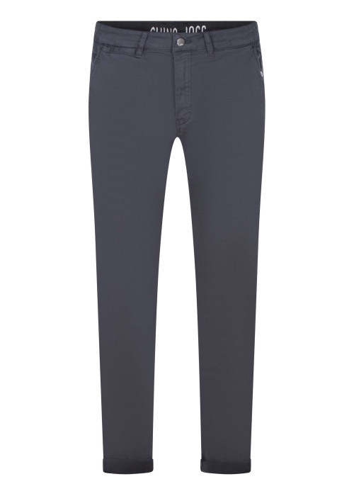 Pantalon Chino en coton mélangé, bleu marine uni avec des ourlet