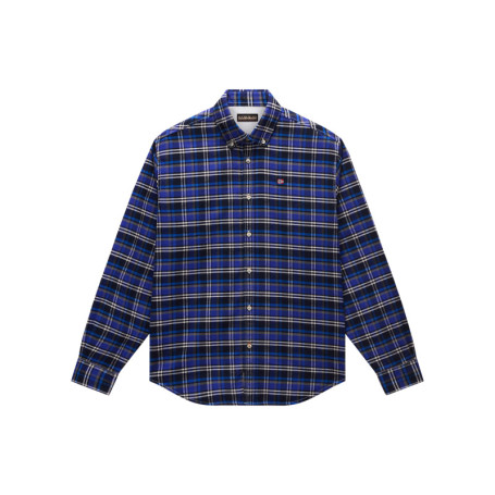 Chemise en flanelle bleue à carreaux en coton...