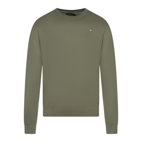 Pull en coton kaki uni avec un col rond et le...