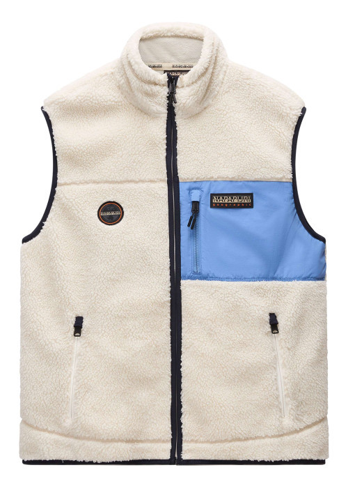 Sweat zippé écru en maille sherpa avec une coupe droite et un col montant