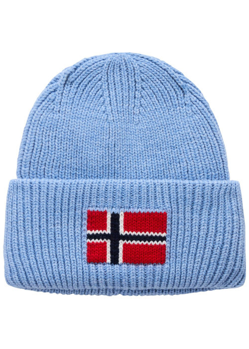Bonnet bleu clair en maille tricotée avec drapeau norvégien imprimé