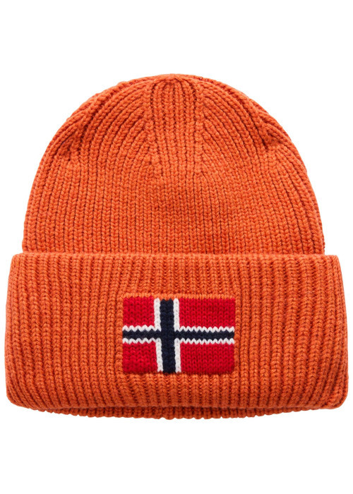 Bonnet orange en maille tricotée avec drapeau norvégien imprimé
