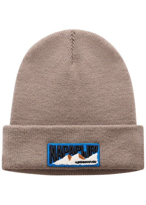 Bonnet marron en maille fine avec patch iconique brodé sur le revers