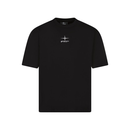 T-shirt en coton noir avec un logo brodé à col...