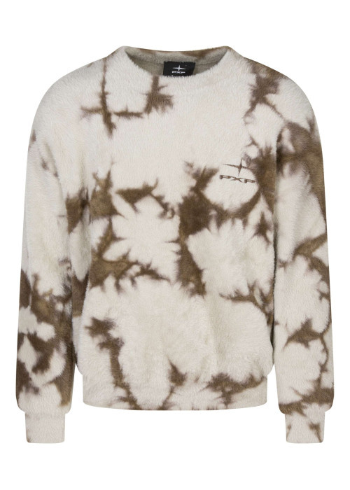 Pull beige à imprimé tie and dye avec une coupe ajustée et un col rond