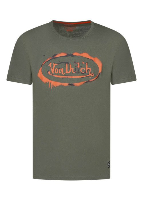 T-shirt en coton kaki avec le logo imprimé et une coupe droite