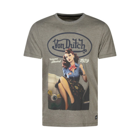 T-shirt kaki avec un imprimé pin-up à l'avant...