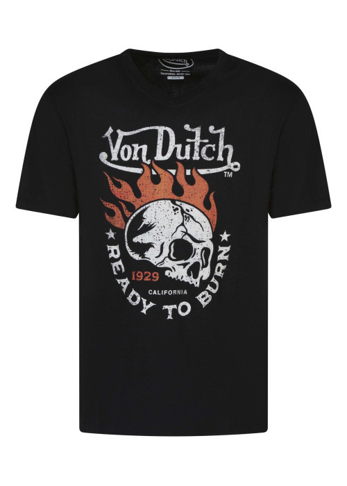 T-shirt en coton noir avec un imprimé tête de mort et un col v