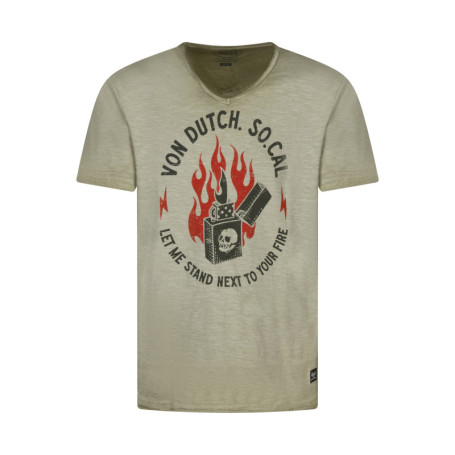 T-shirt en coton kaki clair chiné avec un...