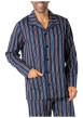 Thumbnail Pyjama long en coton bleu marine à rayures avec un col cubain et des poches